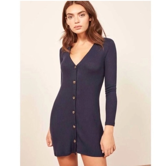 Reformation Dresses & Skirts - Reformation Agatha Ribbed Navy Button Down Dress Cardigan Navy S